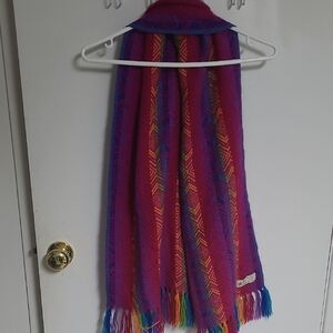 Vibrant Multicolor ALPACA Scarf with Fringe